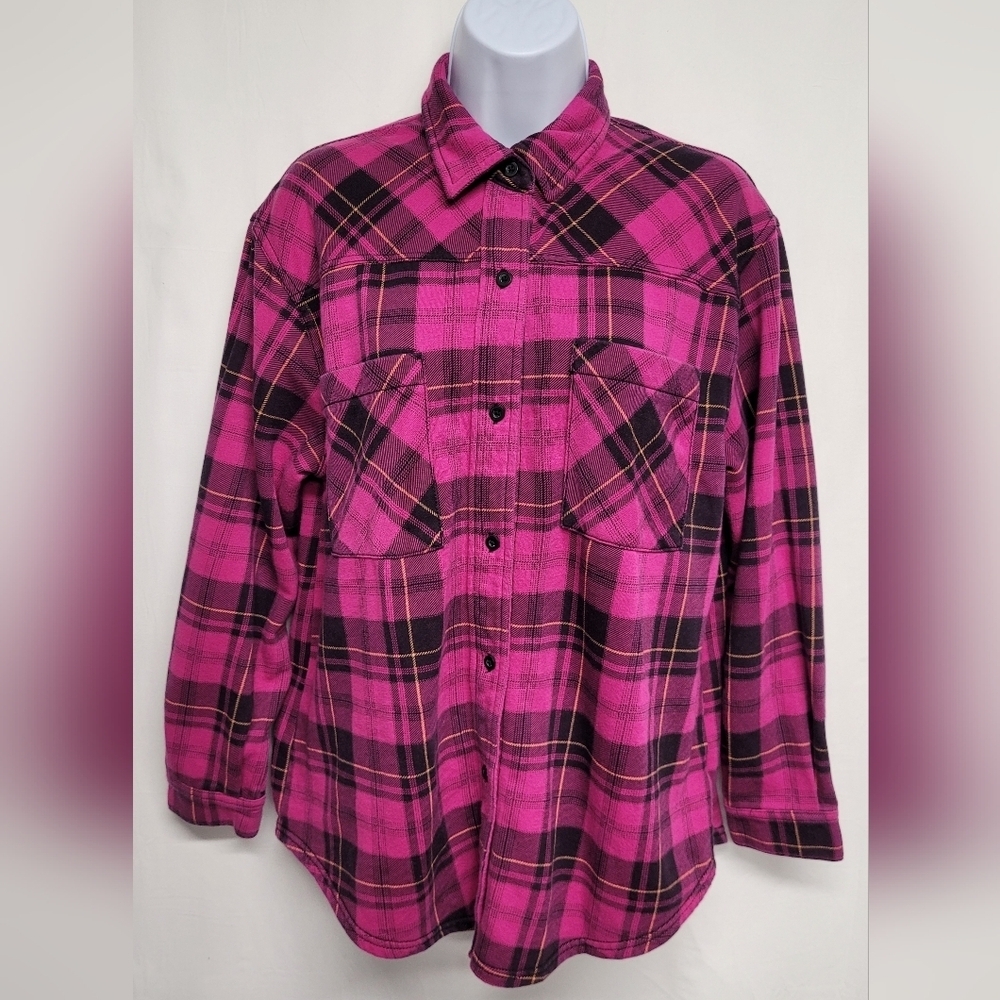 Time And Tru S 4-6 Flannel Shirt Top Long Sleeve Button Down Pockets Warm